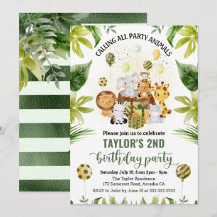 Invitation Animaux de safari jungle aquarelle enfants anniver