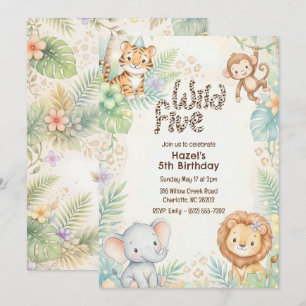 Invitation Animaux de Safari Jungle Sauvage Cinq 5ème Anniver