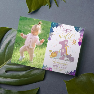 Invitation Animaux de safari mignons Fille Wild One Photo Ann