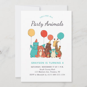 Invitation Animaux de zoo mignons pour fête d'anniversaire d'