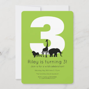 Invitation Animaux de zoo photo vert citron anniversaire enfa