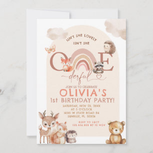 Invitation Animaux des bois Arc-en-ciel Anniversaire