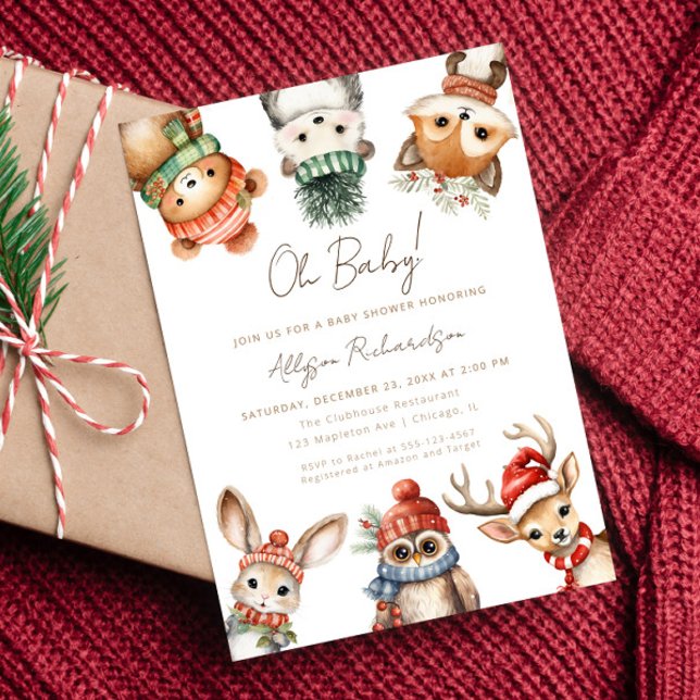 Invitation Animaux des bois baby shower d'hiver de Noël (Créateur téléchargé)