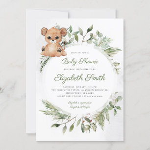 Invitation Animaux des bois Ours Baby shower vert Invitat