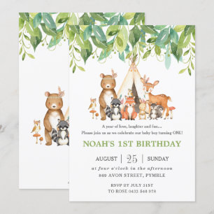 Invitation Animaux des forêts tribales 1er anniversaire de ve