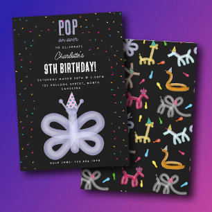 Invitation Animaux en Ballon Papillon Fête d'Anniversaire Enf