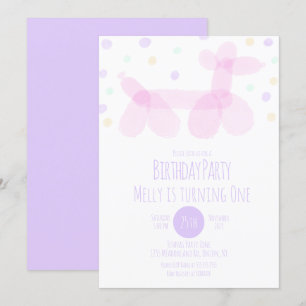 Invitation Animaux en ballons de couleur pastel violet rose p