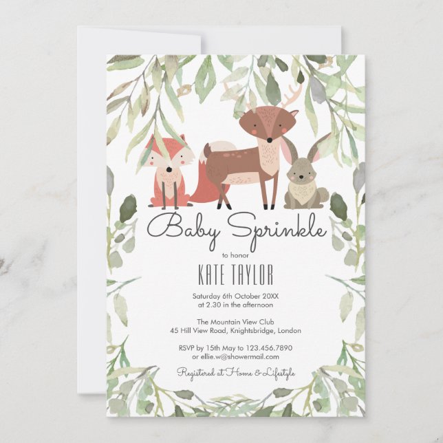 Invitation Animaux en bois mignons Bébé Sprinkle / Douche (Devant)