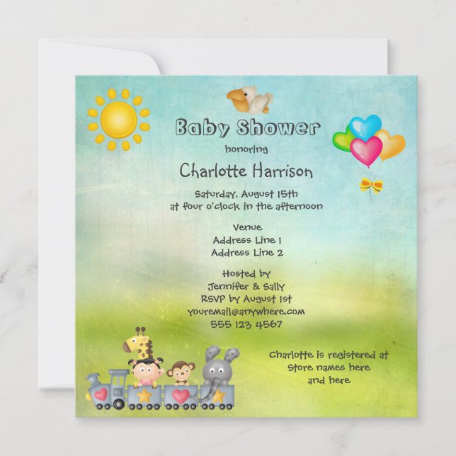 Invitation Animaux et fille mignons dans le baby shower de (Devant)