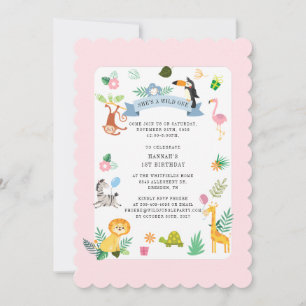 Invitation Animaux exotiques sauvages Fille 1er anniversaire 
