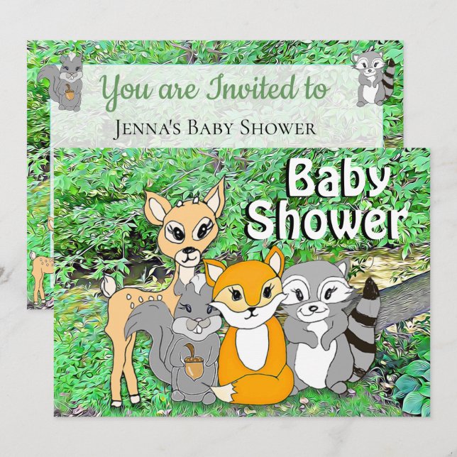 Invitation Animaux forestiers Baby shower des créatures fores (Devant / Derrière)