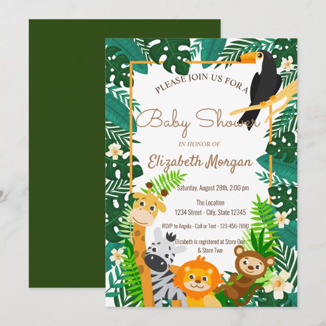 Invitation Animaux forestiers, Baby shower Feuille des bois (Devant / Derrière)