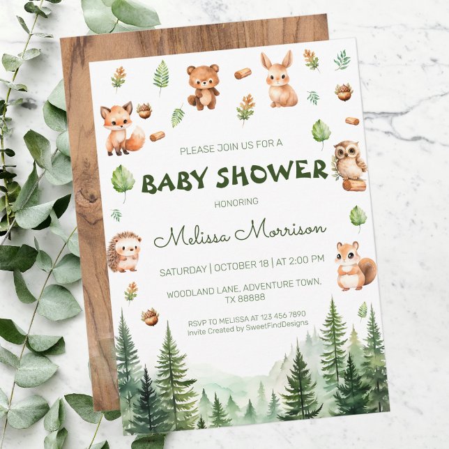 Invitation Animaux forestiers rustiques Bois Bébé Garçon Douc (Rustic Forest Animals Woodland Baby Boy Shower Invitation)