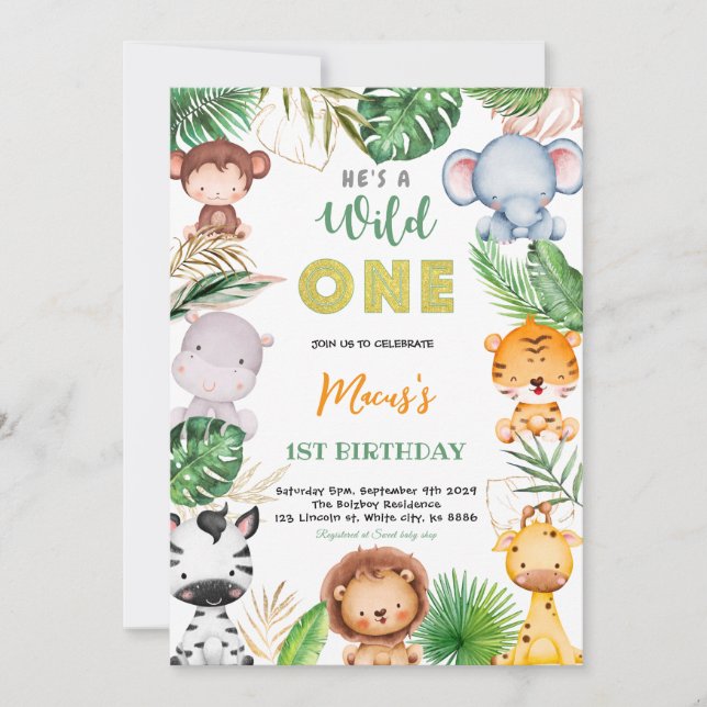 Invitation Animaux Jungle Safari Sauvage Un Anniversaire (Devant)