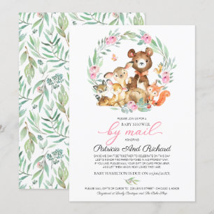 Invitation Animaux Mignons de la Forêt et Verdure Baby Shower