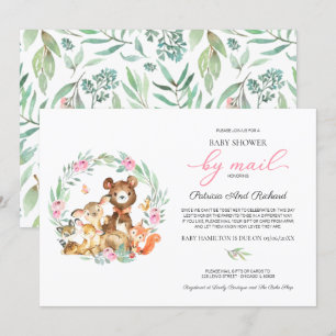 Invitation Animaux Mignons de la Forêt et Verdure Baby Shower