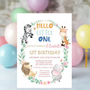 Invitation Animaux mignons de la forêt rayés 1er anniversaire