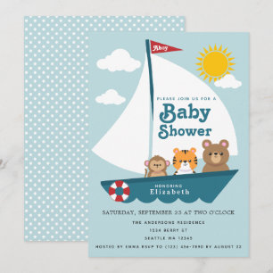 Invitation Animaux mignons en Baby shower de bateau Invitatio