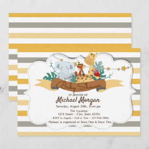 Invitation Animaux Mignons Safari Rayés Baby Shower