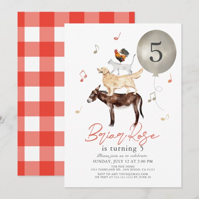 Invitation Animaux musiciens Fairytale Anniversaire de l'enfa (Devant / Derrière)