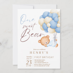 Invitation Animaux Ours Pastel Garçon 1ère fête d'anniversair
