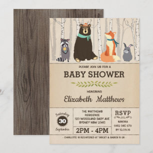 Invitation Animaux rustiques de forêt de baby shower de