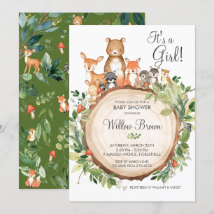Invitation Animaux rustiques en bois Baby shower fille