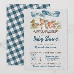 Invitation Animaux rustiques en bois Baby shower garçon