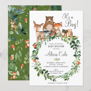 Invitation Animaux rustiques en bois Baby shower Garçon neutr