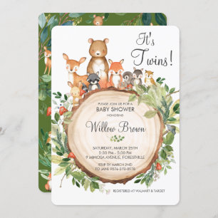Invitation Animaux rustiques en bois Baby shower jumeaux Garç