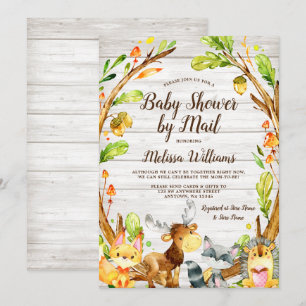 Invitation Animaux rustiques en bois Baby shower par courrier