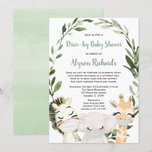Invitation Animaux safari au baby shower avec masque