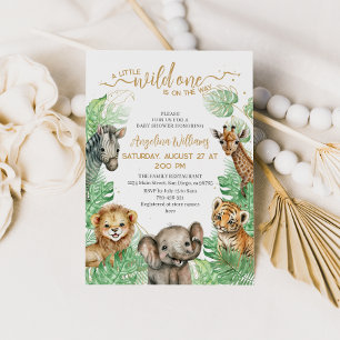 Invitation Animaux Safari Baby shower de verdure tropicale
