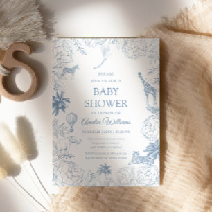 Invitation Animaux Safari Bleu Élégant Baby Shower Jungle