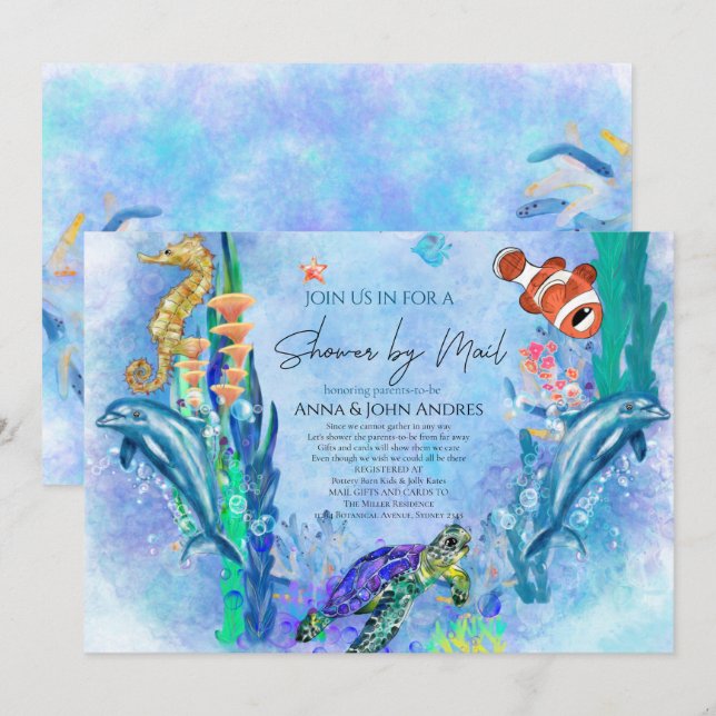 Invitation Animaux sauvages Baby shower marin par la poste (Devant / Derrière)