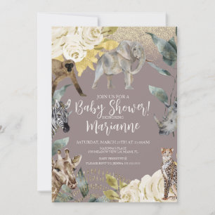 Invitation Animaux Sauvages Baby Shower Poussière de Paillett