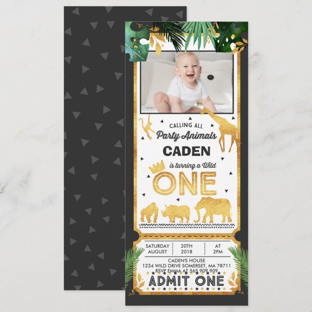 Invitation Animaux sauvages d'une d'anniversaire de billet (Devant / Derrière)