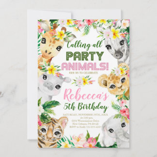 Invitation Animaux sauvages et à cinq fêtes Anniversaire