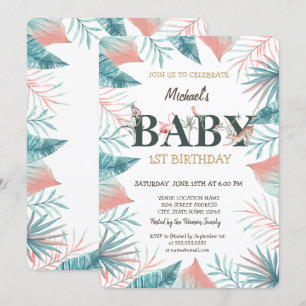 Invitation Animaux sauvages Feuilles tropicaux 1er anniversai