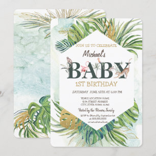 Invitation Animaux sauvages Greneery Palm Feuilles 1er annive