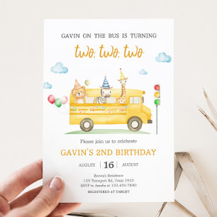 Invitation Animaux scolaires Bus fête d'anniversaire