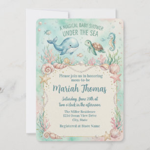 Invitation Animaux sous la mer Fête de bébé Aquamarine