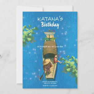 Invitation Anime d'aventure en été sur un bateau en eau bleue