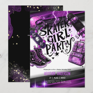 Invitation Anime Skater Girl Birthday Party Skateboard