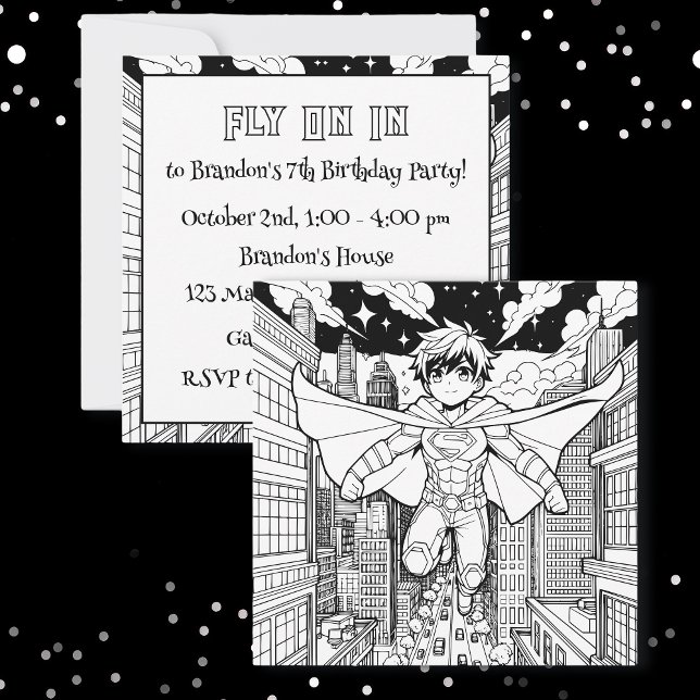 Invitation Anime Superhero Boy | Page de couleur Anniversaire (Créateur téléchargé)