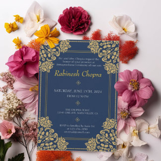 Invitation Annaprashan Premier Rice Blue Gold Orament Photo