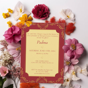Invitation Annaprashana First Rice Red Gold Flowers Photo