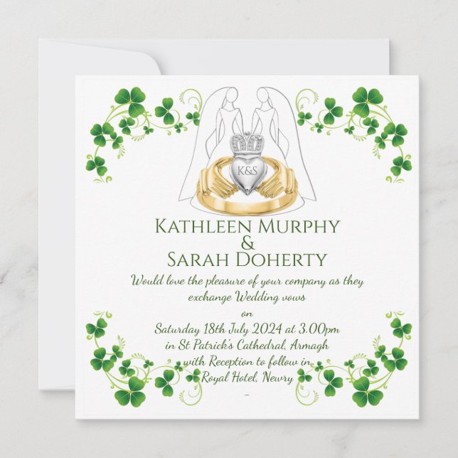 Invitation Anneau Claddagh Femme Femme & Trèfles (Devant)