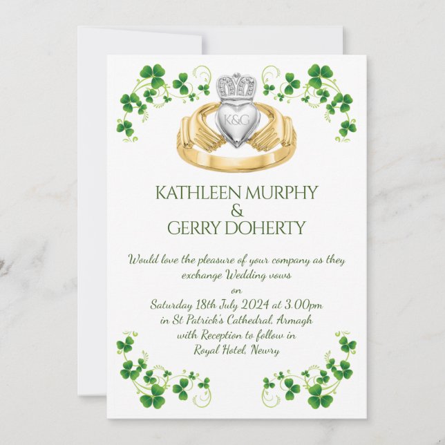 Invitation Anneau traditionnel irlandais de Claddagh et Shamr (Devant)
