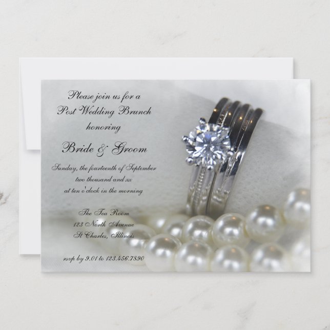 Invitation Anneaux de diamant et perles blanches Mariage de p (Devant)